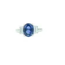 Oval Sapphire in White Platinum 3-Stone Engagement Ring 