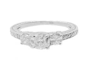 14 Karat White Gold 3 Stone Engagement Ring With 1.01 Carat Center Cut Oval Diamond 