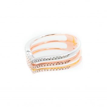 Luxury Tri Color Chevron Diamond Gold Ring