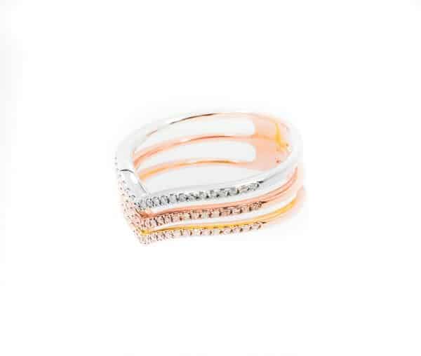 Luxury Tri Color Chevron Diamond Gold Ring