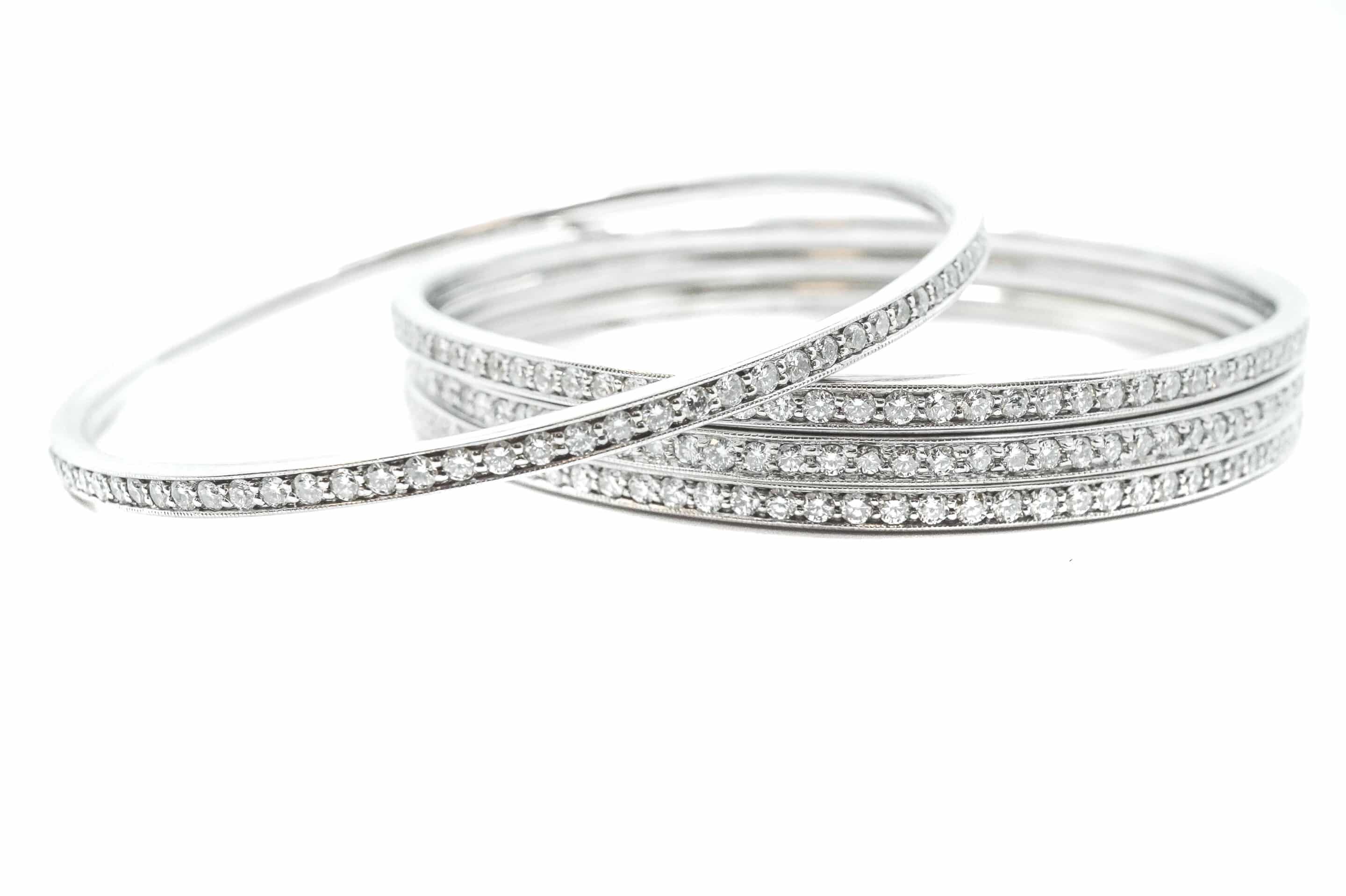 White Platinum Bangle Bracelet 94=2.00Tw Round G Vs1 Diamonds