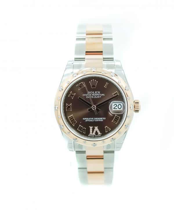 Two Tone Stainless & 18K Ladies Rolex Watch, Chocolate Roman Numerals V1