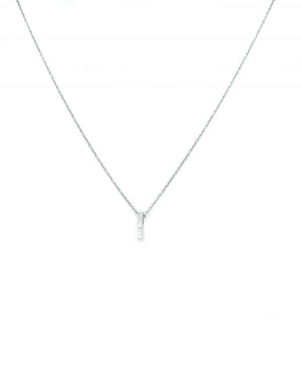 Lady's White 14 Karat Bar Chain Necklace With 0.05Tctw Round H Si1 Diamonds
