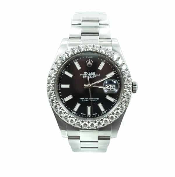 Rolex 41mm Stainless Steel Datejust with 4.5 tdw bezel Black Dial
