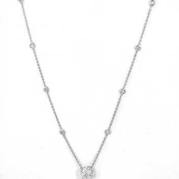 Lady's White 14 Karat Diamonds By The Yard Necklace With One 1.38Ct Round H Si1 Diamond