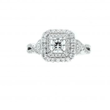 Lady’s White 14 Karat Semi Mount 1cttw G/H VS2 Engagement Ring Size 6.75 With Center Radiant H Vs1 Diamonds .51tw = 1.51tdw