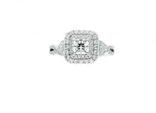 Lady’s White 14 Karat Semi Mount 1cttw G/H VS2 Engagement Ring Size 6.75 With Center Radiant H Vs1 Diamonds .51tw = 1.51tdw