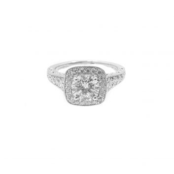 Lady’s White 14 Karat Halo Engagement Ring Size 5.75 With 0.50Tw Round G/H Vs1 Diamonds