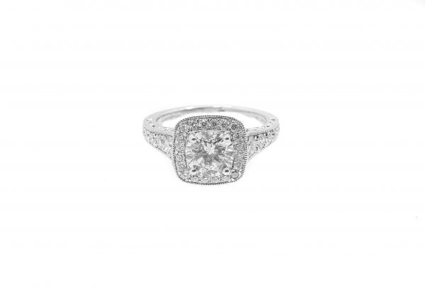 Lady’s White 14 Karat Halo Engagement Ring Size 5.75 With 0.50Tw Round G/H Vs1 Diamonds