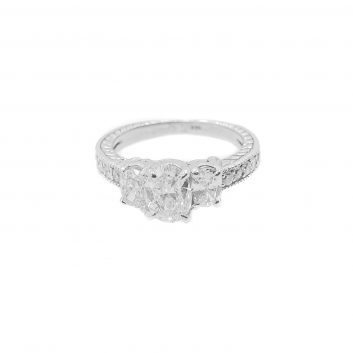 Lady's White 14 Karat 3 Stone Engagement Ring