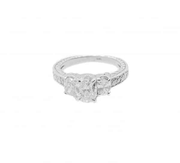 Lady's White 14 Karat 3 Stone Engagement Ring