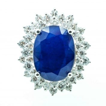 Lady's White 14 Karat White Gold Diamond & Sapphire Antique Fashion Ring