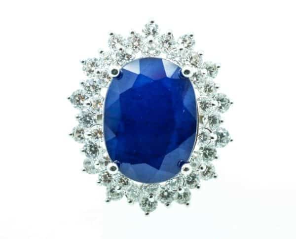 Lady's White 14 Karat White Gold Diamond & Sapphire Antique Fashion Ring