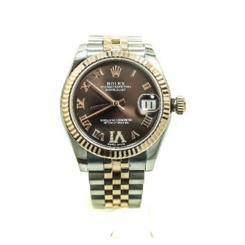 Rolex 31mm Two Tone Stainless Steel and 18k Rose Gold Datejust with Chocolate Diamond Roman Numeral Dial