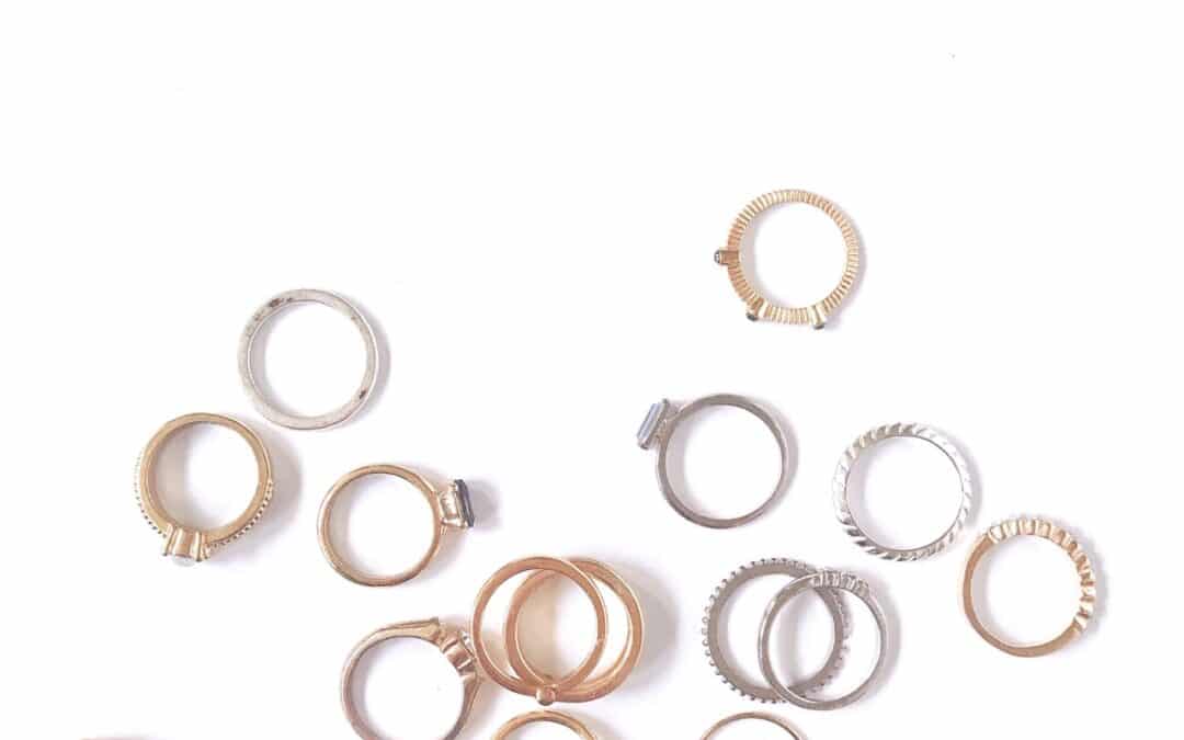 A collection of rings on a white table